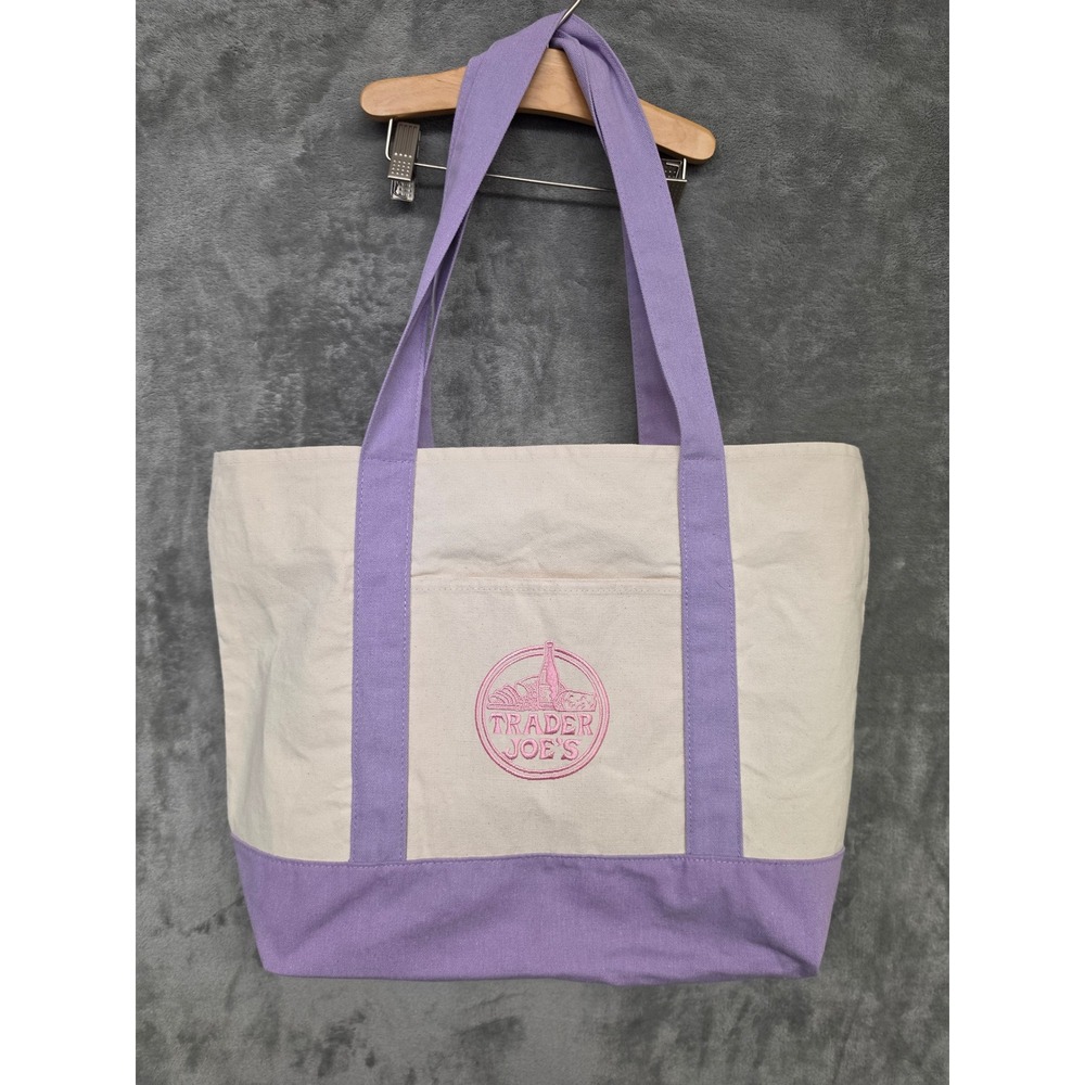 Trader Joe's Canvas Tote Large Bag Purple Lavender Reusable Grocery Shopping